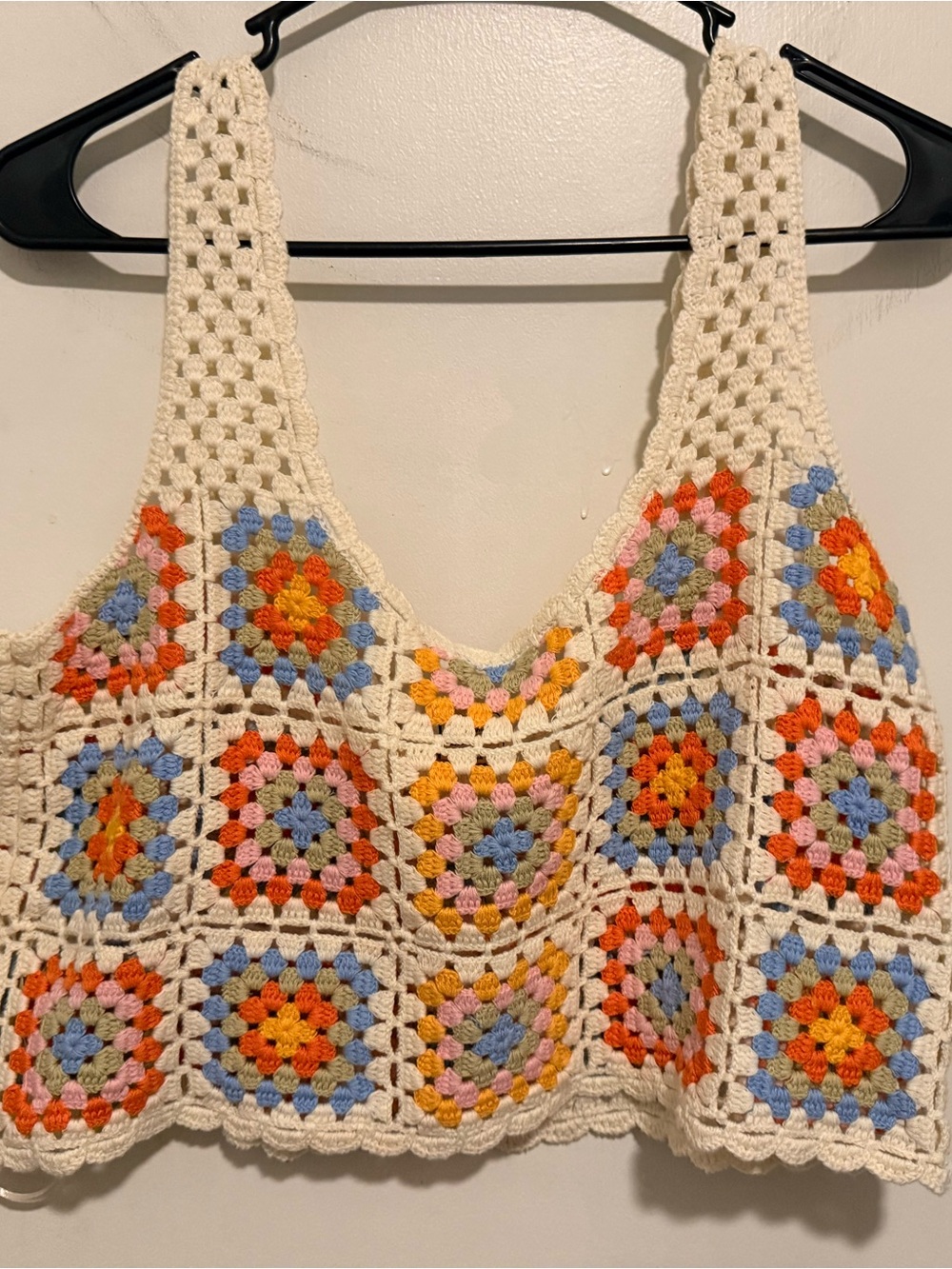 Handmade Crochet Cream Multicolor Granny Square Crop Top